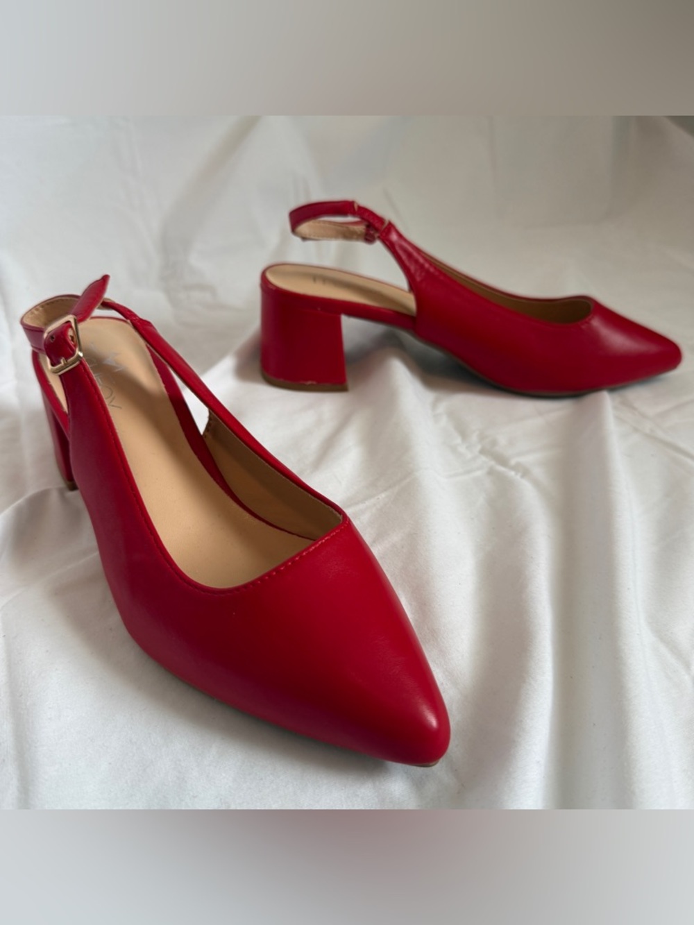 Red Pointed Toe Slingback Women 6.5 Block Heels Statement Minimalist French Work